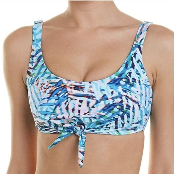 Pilyq Palmas Knot bikini top blue tie front Medium - Picture 1 of 8